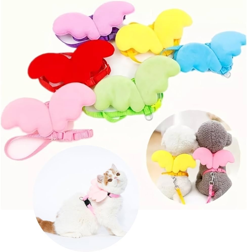Kit De Luxo Guia Com Peitoral De Asas Para Gatos Cor Rosa Azul e Laranja - Imagem 4